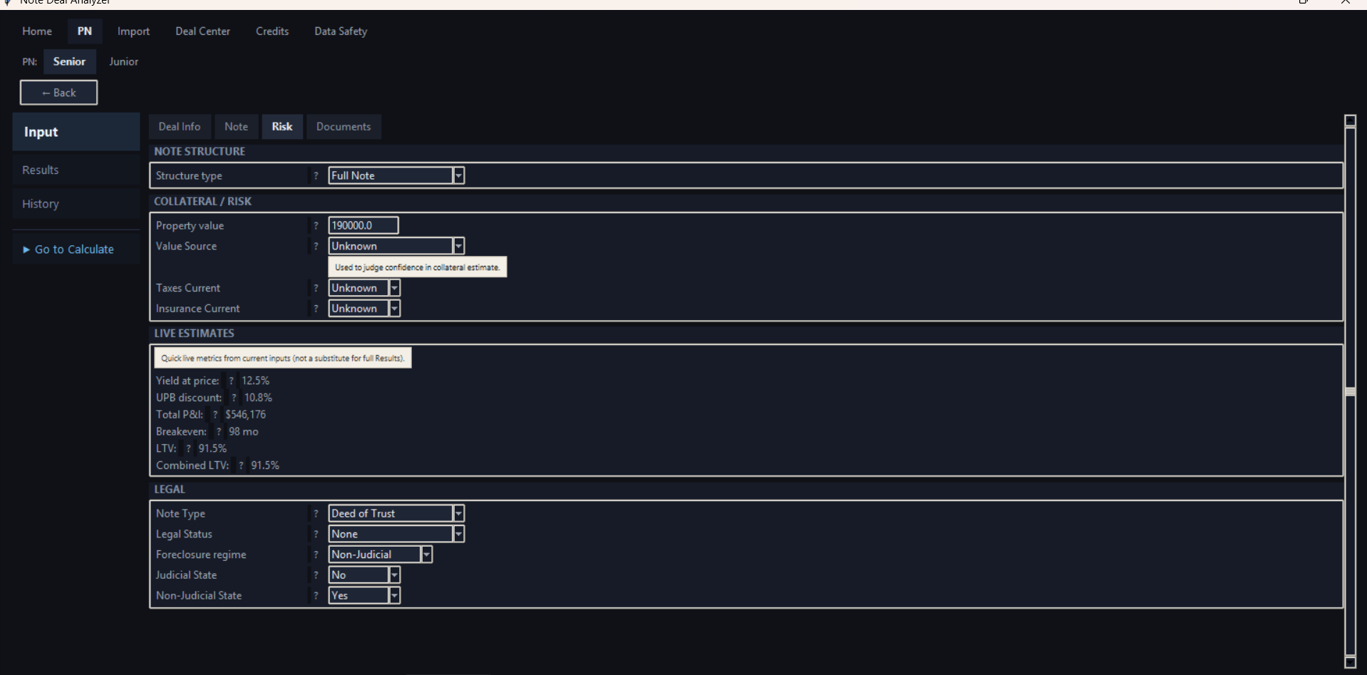 PN Input screen showing additional note fields