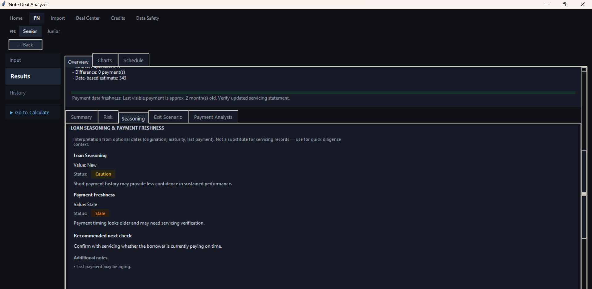 Results screen showing exit scenario editor