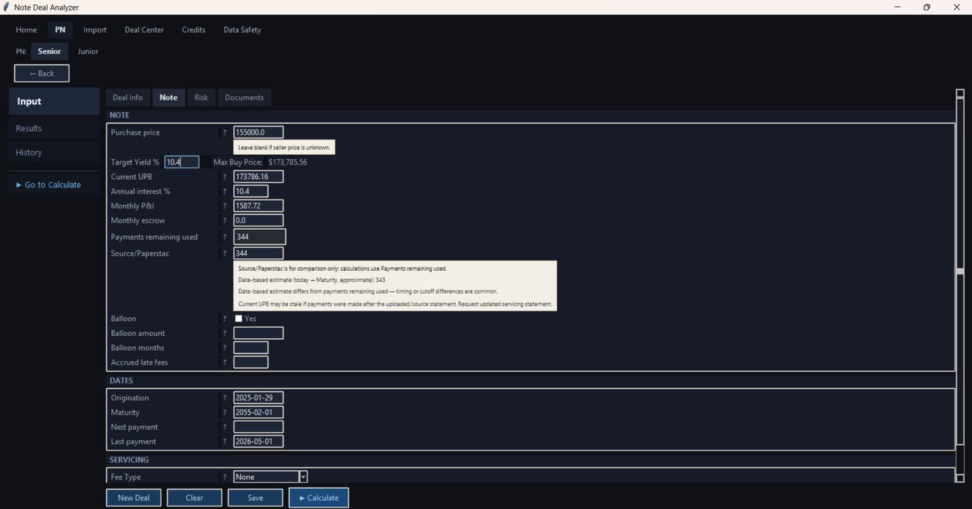 PN input screen